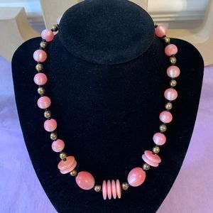 Pink designs beads and brown seed beads necklace